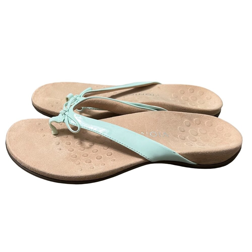 Vionic Mint Blue Bella II Bow Patent Leather Comfort Thong Sandals Womens Size 9 - Picture 4 of 9